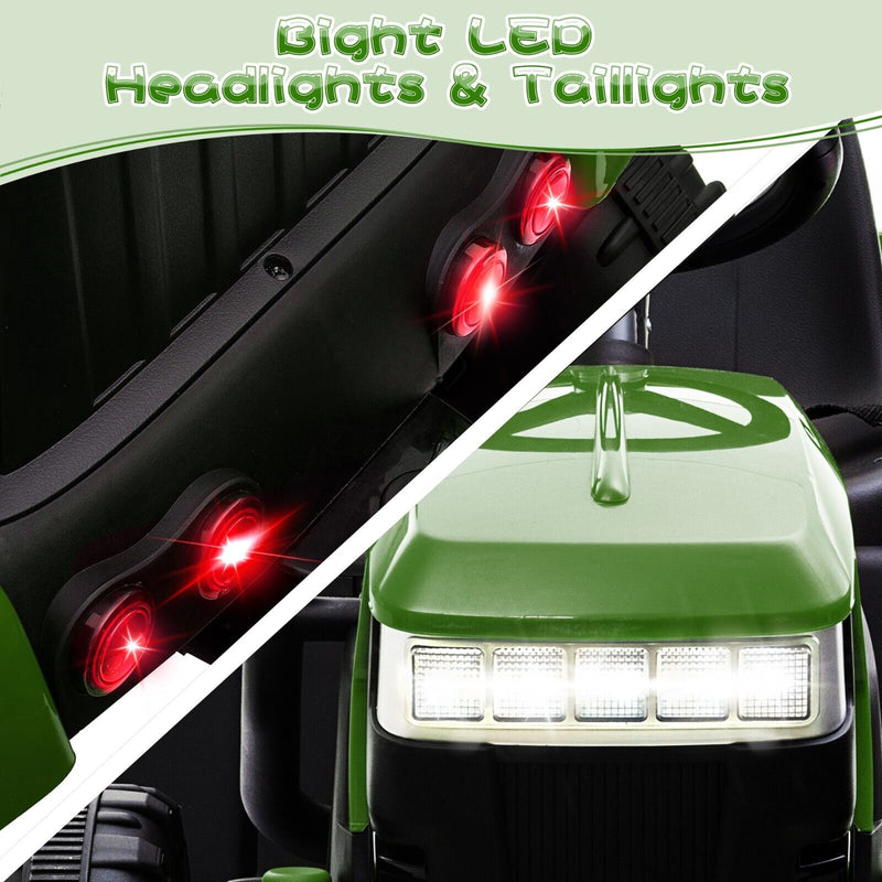 TOBBI 12V Kids Ride-On Tractor with Detachable Trailer and Illuminating Lights