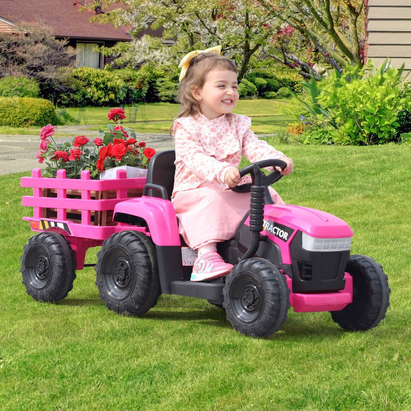 TOBBI 12V Electric Tractor for Kids with Trailer and Dual Motors - Perfect Gift for Young Drivers