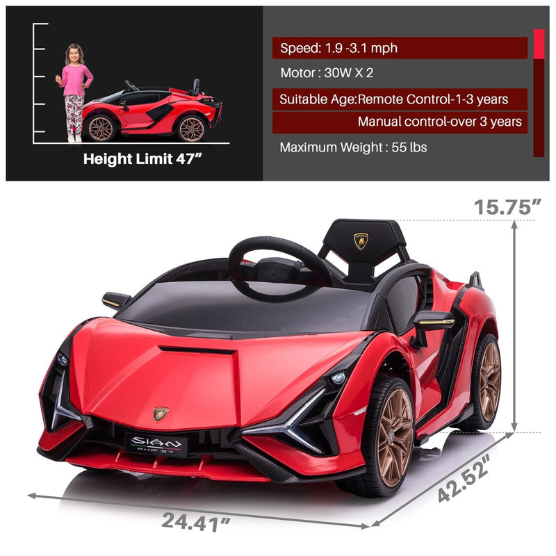 TOBBI 12V Lamborghini SIAN Electric Car for Kids with Remote Control - Red