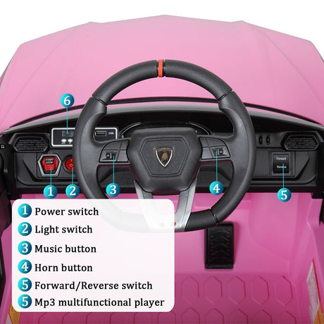 TOBBI 12V Lamborghini SUV Ride-On Car for Kids with Remote Control, MP3 Player, and Pink Color