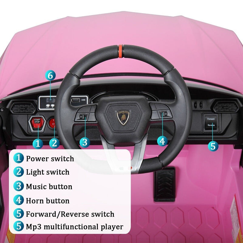 TOBBI 12V Pink Lamborghini SUV Ride-On Car with Remote Control and MP3 Player for Kids