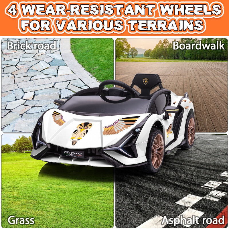 TOBBI 12V Licensed Lamborghini Sian Electric Kids Ride-On Car with Customizable Stickers