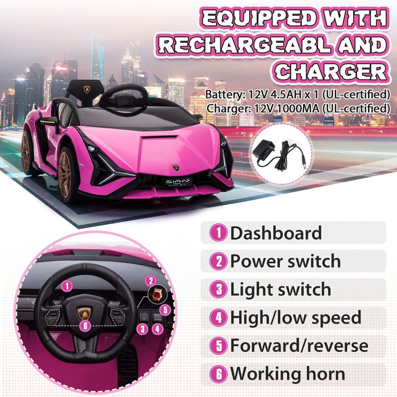 TOBBI 12V Licensed Pink Lamborghini Sian Kids Ride On Car with Remote Control - Plastic Toy for Endless Fun