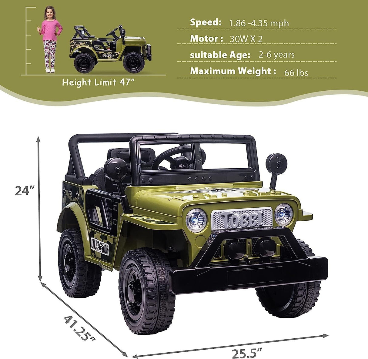 12V Battery-Powered Kids Off-Road Ride-On Truck with 4 Wheels