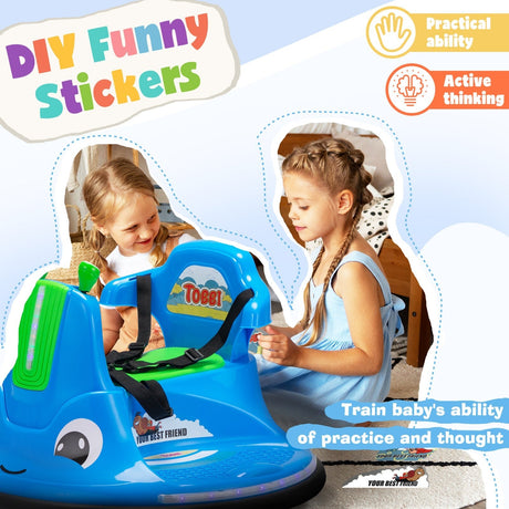 12V Ride-On Bumper Car with 360° Spinning, Remote Control, Dual Motors, and LED Lights