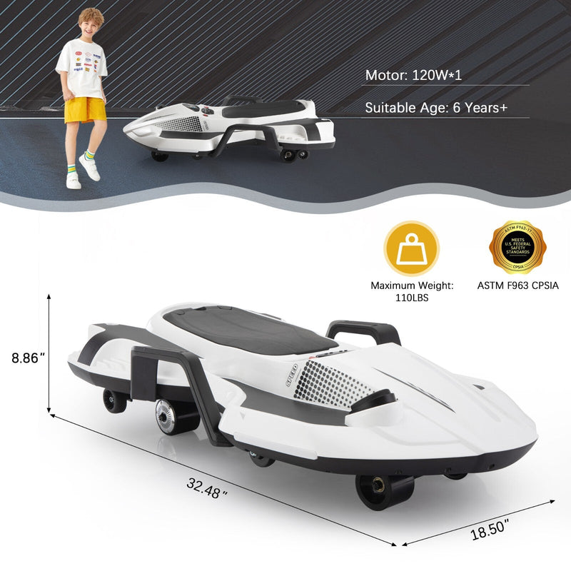 18V Battery-Powered Ride-On Drift Kart with LED Lights and Music