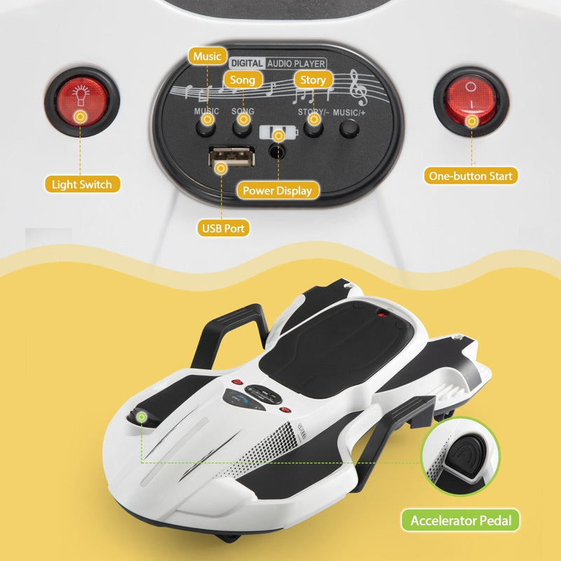 18V Battery-Powered Ride-On Drift Kart with LED Lights and Music