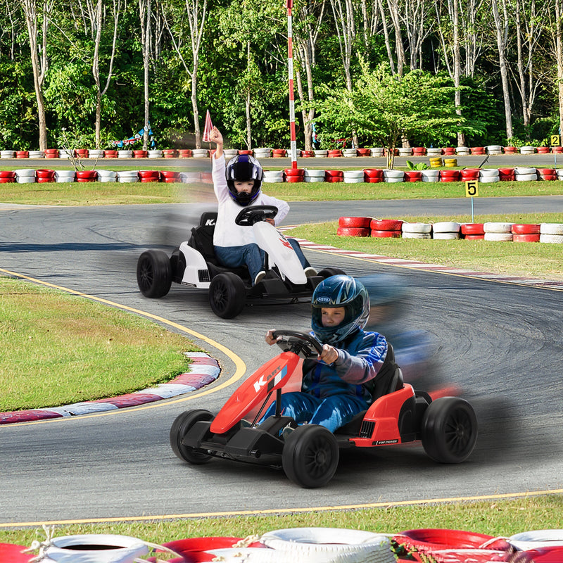 24V Kids Electric Drifting Go-Kart with Dual 85W Motors, 8mph Max Speed, and Built-in Music