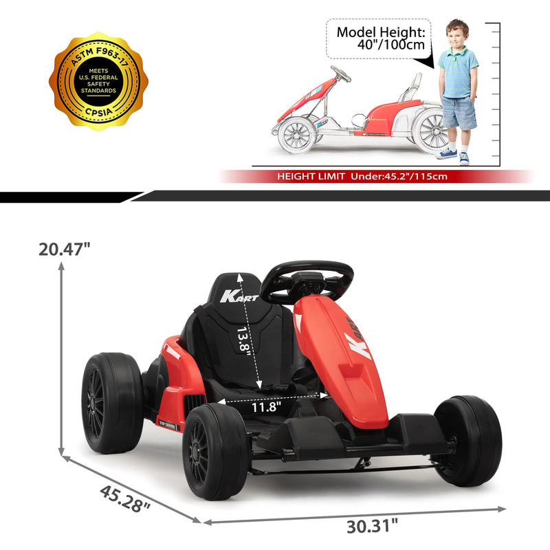 24V Kids Electric Drifting Go-Kart with Dual 85W Motors, 8mph Max Speed, and Built-in Music
