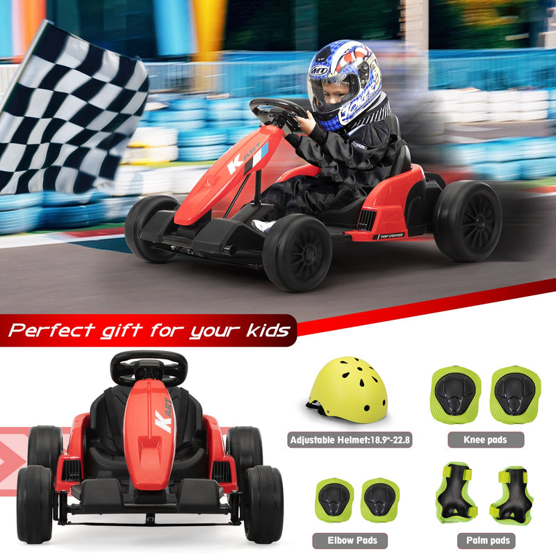 24V Kids Electric Drifting Go-Kart with Dual 85W Motors, 8mph Max Speed, and Built-in Music