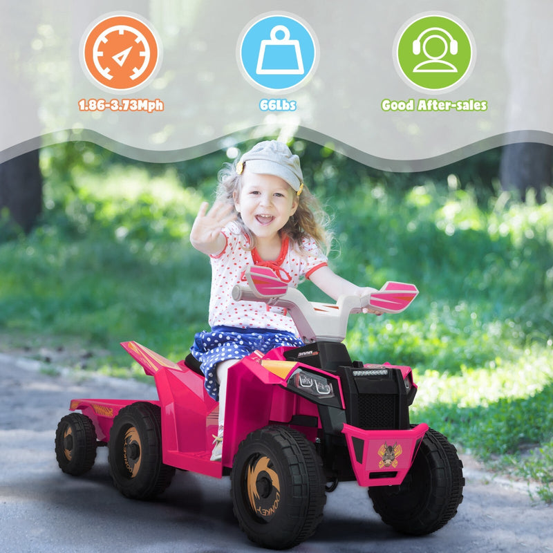 6V Electric Ride-On Quad Bike with Trailer for Toddlers Ages 3-6