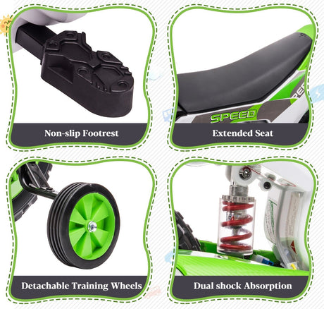 TOBBI Kids Electric Motorbike with Training Wheels - All-in-One Kid-Powered Ride