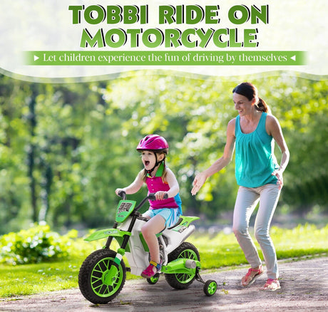 TOBBI Kids Electric Motorbike with Training Wheels - All-in-One Kid-Powered Ride