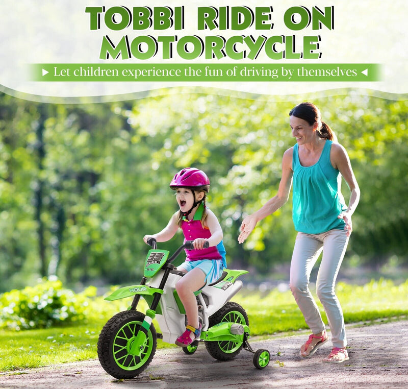 TOBBI Kids Electric Motorbike with Training Wheels - Fun and Safe Ride-On Vehicle