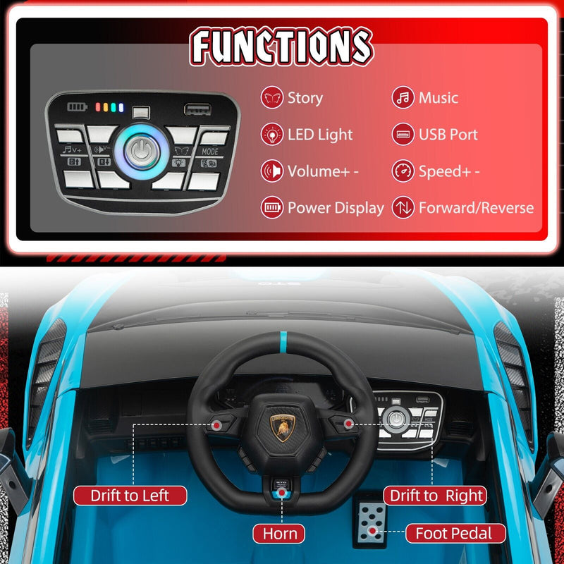TOBBI Licensed Lamborghini 12V Electric Kids Ride-On Car - Blue