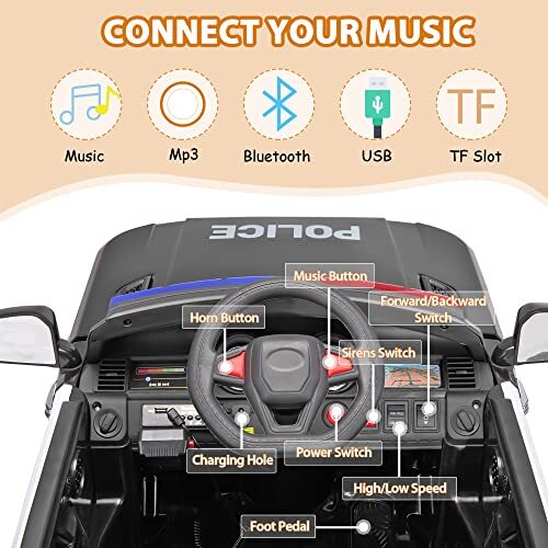 12V Battery-Powered Electric Police Ride-On Car for Kids