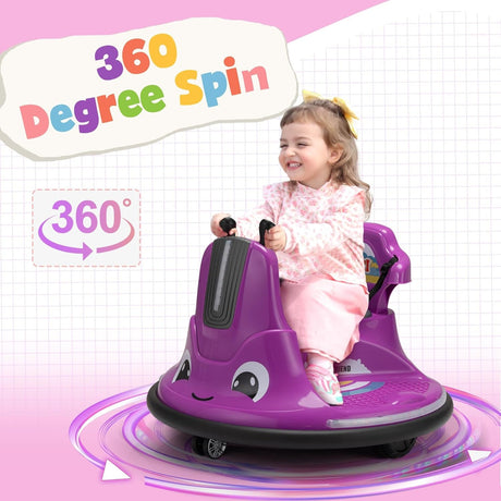 12V Purple Snail Bumper Ride-On Car with Remote Control and DIY Stickers