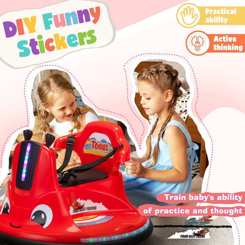 360° Spinning Ride-On Bumper Car for Kids with Remote Control and LED Lights, Red
