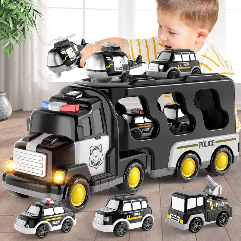 5-in-1 Police Truck Playset for Toddlers with Light and Sound Features