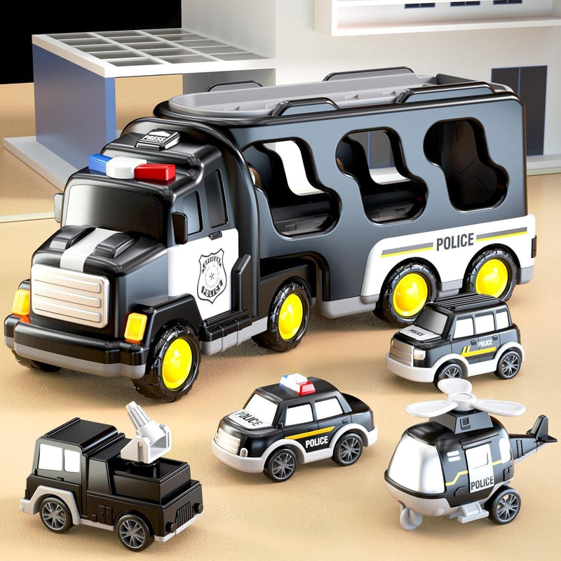 5-in-1 Police Truck Playset for Toddlers with Light and Sound Features