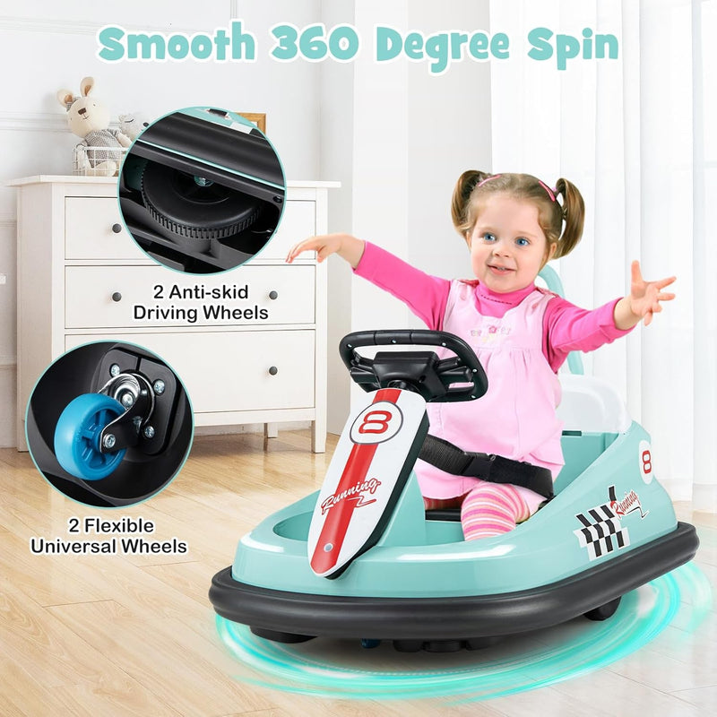 Battery-Powered Toddler Ride-On Bumper Car with Steering Wheel and Bumping Feature