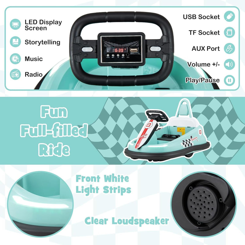 Battery-Powered Toddler Ride-On Bumper Car with Steering Wheel and Bumping Feature