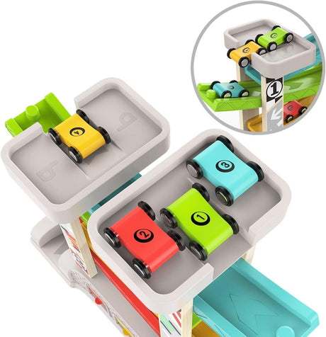 Toddler Race Track Set with Four Cars Promotes Cooperative Play and Learning