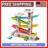 Toddler Race Track Set with Four Cars Promotes Cooperative Play and Learning
