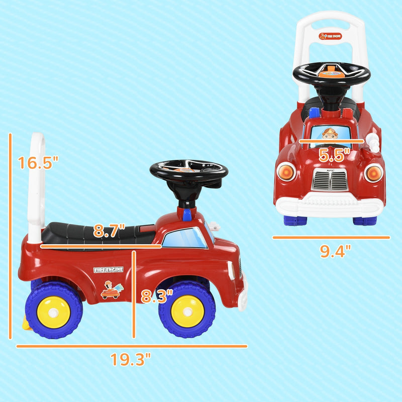 Toddler Ride-On Fire Truck with Music, Horn, and Under-Seat Storage in Red