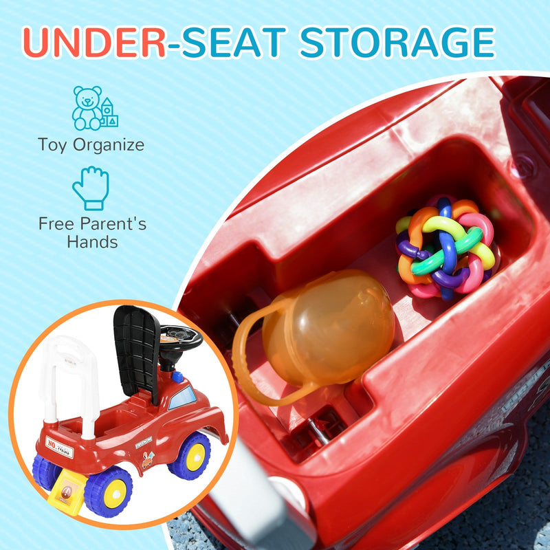 Toddler Ride-On Fire Truck with Music, Horn, and Under-Seat Storage in Red