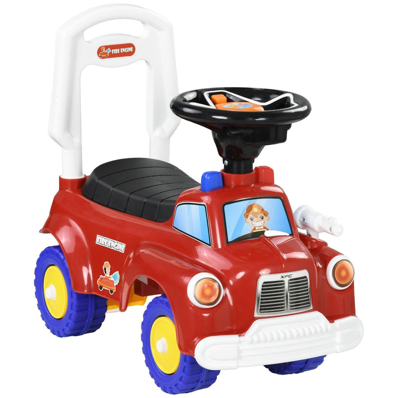 Toddler Ride-On Fire Truck with Music, Horn, and Under-Seat Storage in Red