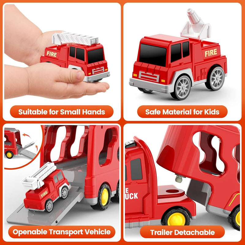5-in-1 Friction Power Fire Truck Toy Vehicle for Kids Ages 3-9