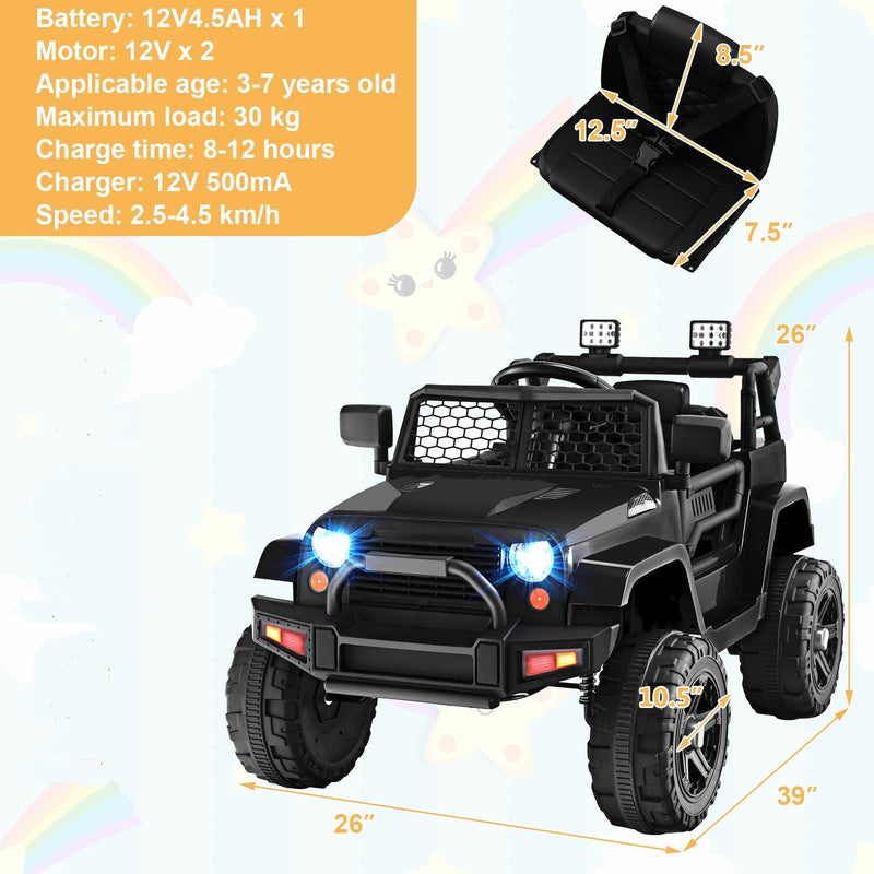 12V Kids Electric Ride-On Car with Parental Remote Control, Music, and Horn