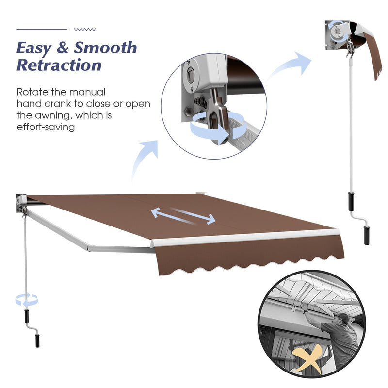 8' x 6.6' Retractable Awning with Aluminum Frame and Sun Water Protection PA Fabric
