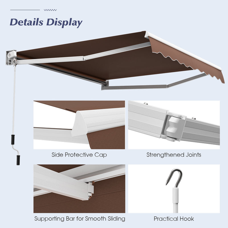 8' x 6.6' Retractable Awning with Aluminum Frame and Sun Water Protection PA Fabric
