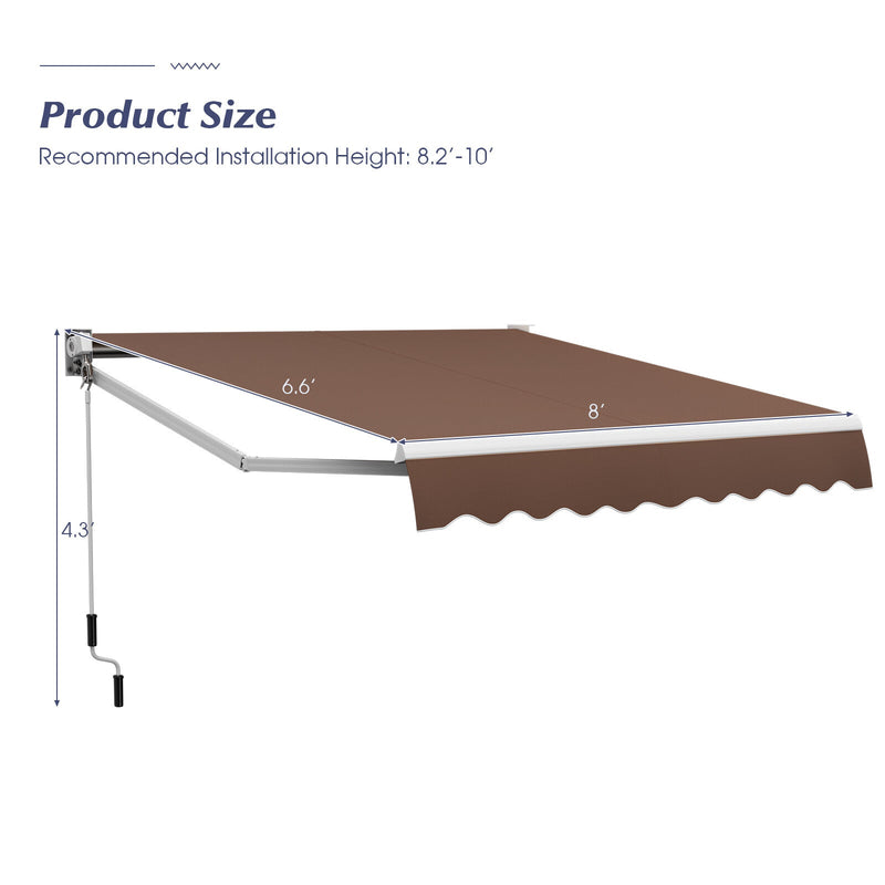 8' x 6.6' Retractable Awning with Aluminum Frame and Sun Water Protection PA Fabric
