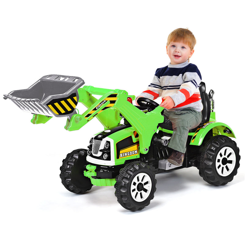 Kids Electric Ride-On Excavator Truck with Front Loader and Digger Scooter