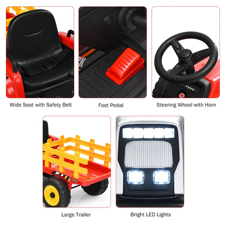 Kids Battery-Powered Ride-On Tractor with Trailer and Large Capacity