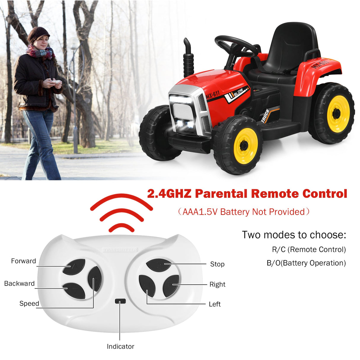 Kids Battery-Powered Ride-On Tractor with Trailer and Large Capacity