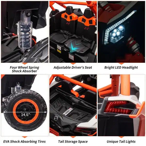 48V XL Can-Am Maverick Ride-On UTV Toy with Remote Control 4WD in Orange