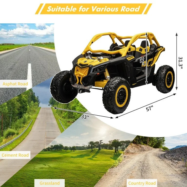 24V XL Can-Am Maverick Ride-On Toy UTV with Remote Control 4WD in Yellow