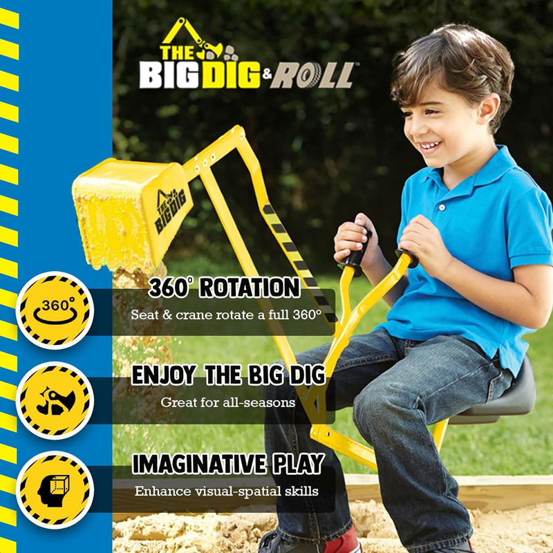 Ride-On Excavator Sand Digger with 360° Rotating Base for Kids Ages 3 and Up, Yellow