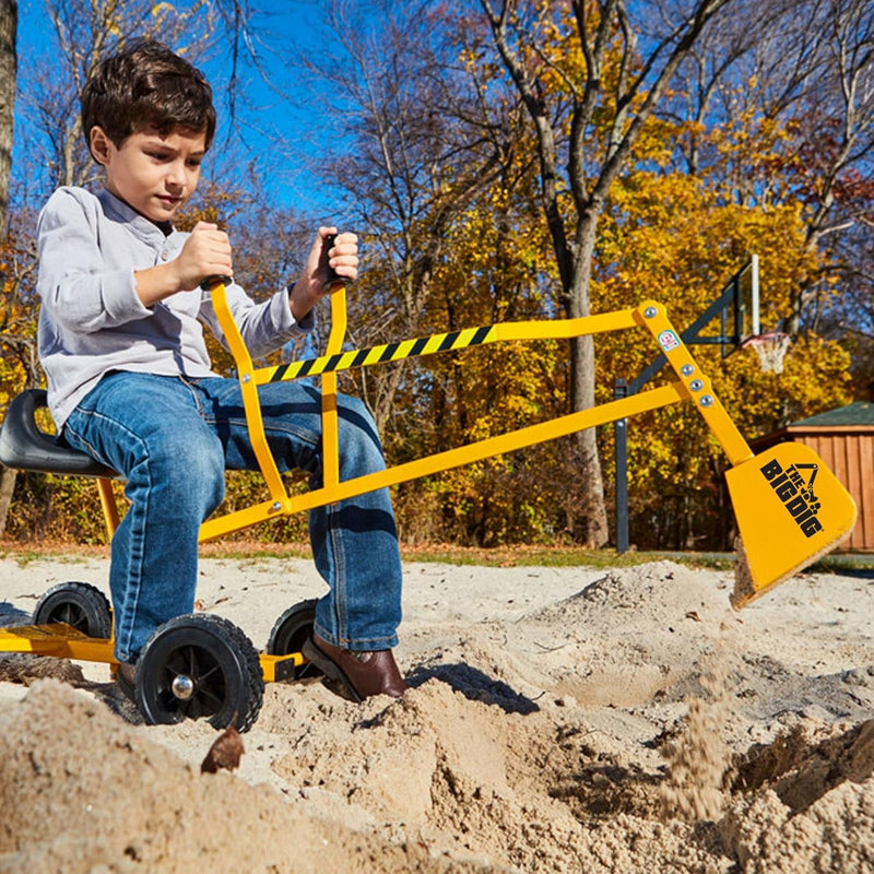 Ride-On Excavator Sand Digger with 360° Rotating Base for Kids Ages 3 and Up, Yellow