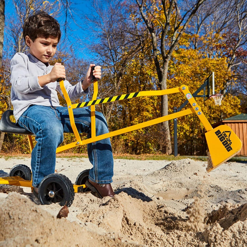 Kids 3+ Ride-On Excavator Sand Digger with 360-Degree Rotating Base, Yellow