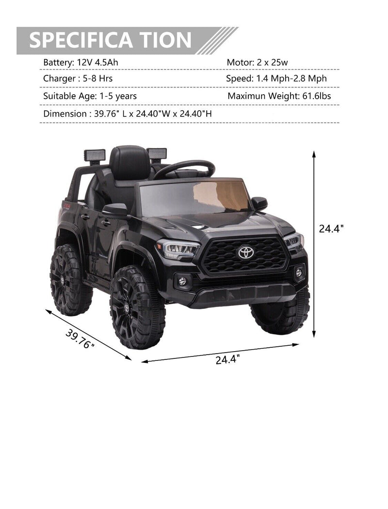 Toyota Tacoma Series 12V Kids Battery Powered Ride-On Toy Car - Officially Licensed and Ready for Adventure!