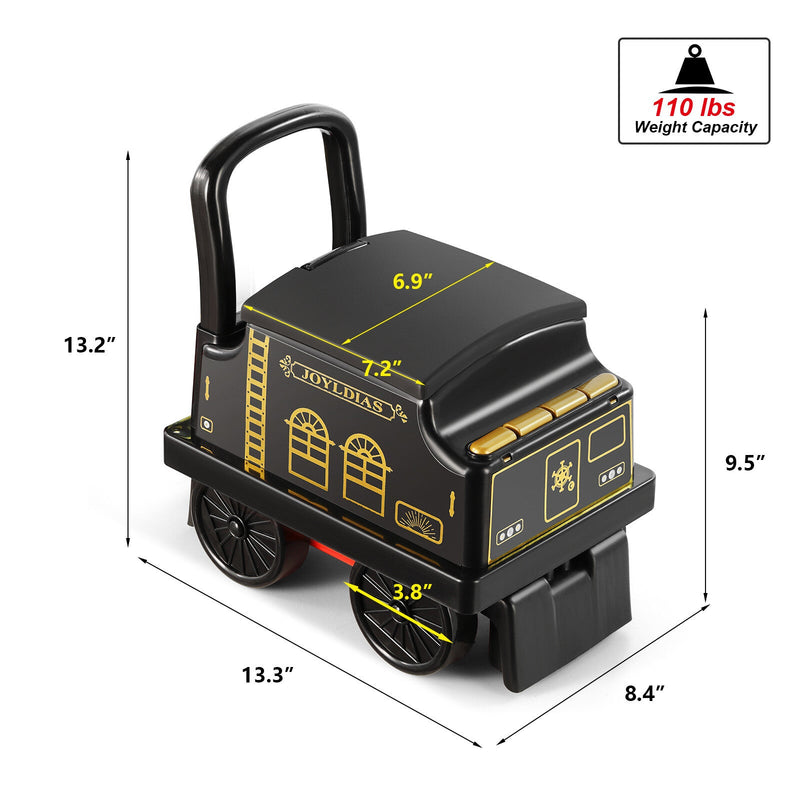Ride-On Train Carriage with Songs, Stories, Storage, and Handle - Black/Blue