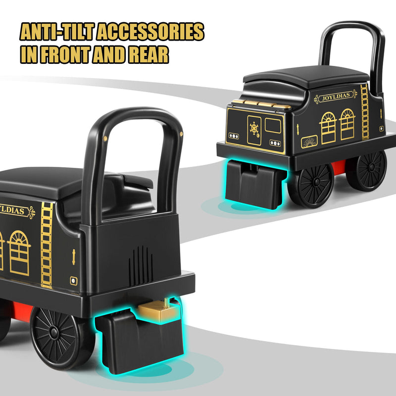 Ride-On Train Carriage with Songs, Stories, Storage, and Handle - Black/Blue