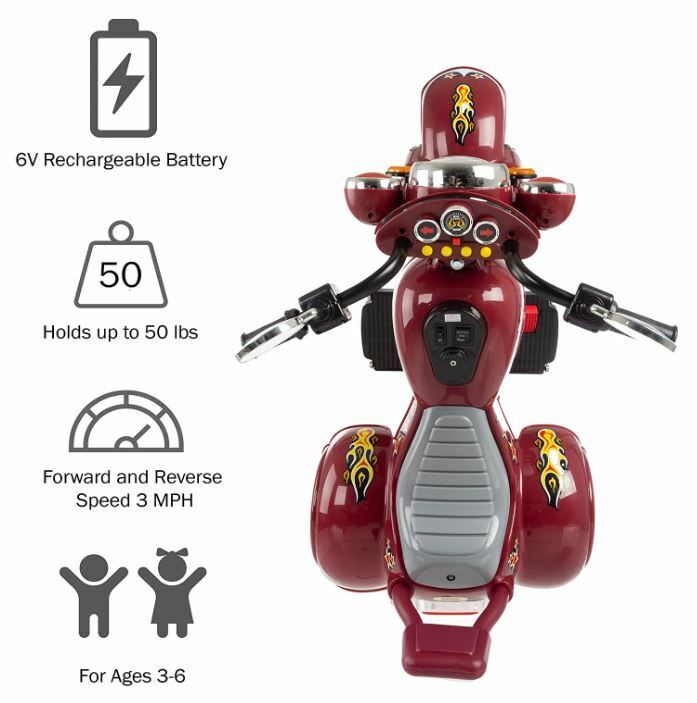 Triciclo Eléctrico Infantil con Batería Recargable de 6V y Diseño de Moto Pandillera de Alta Calidad