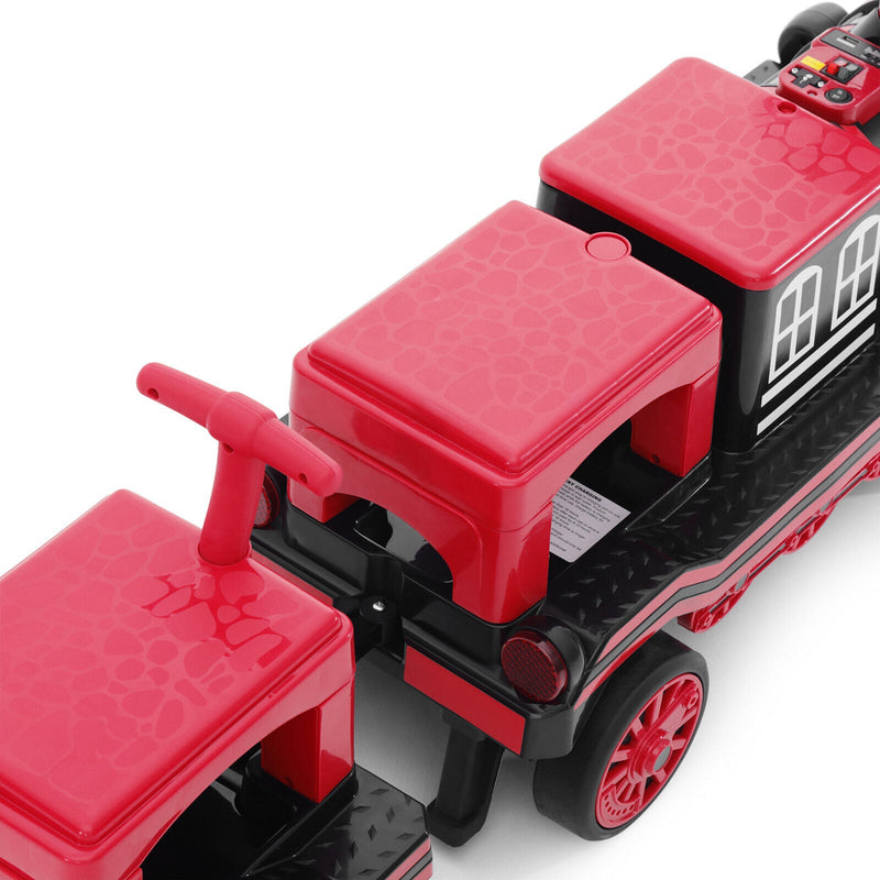 12V Two-Seater Electric Ride-On Train for Kids with Music and Lights, Red/Blue