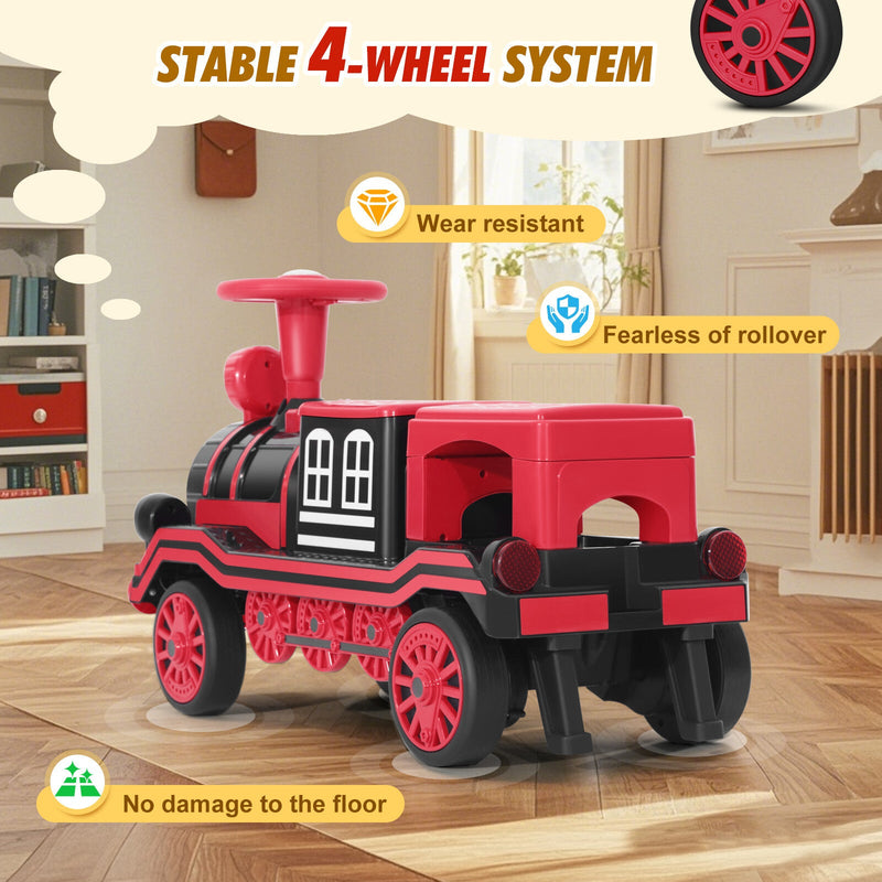 12V Two-Seater Electric Ride-On Train for Kids with Music and Lights, Red/Blue